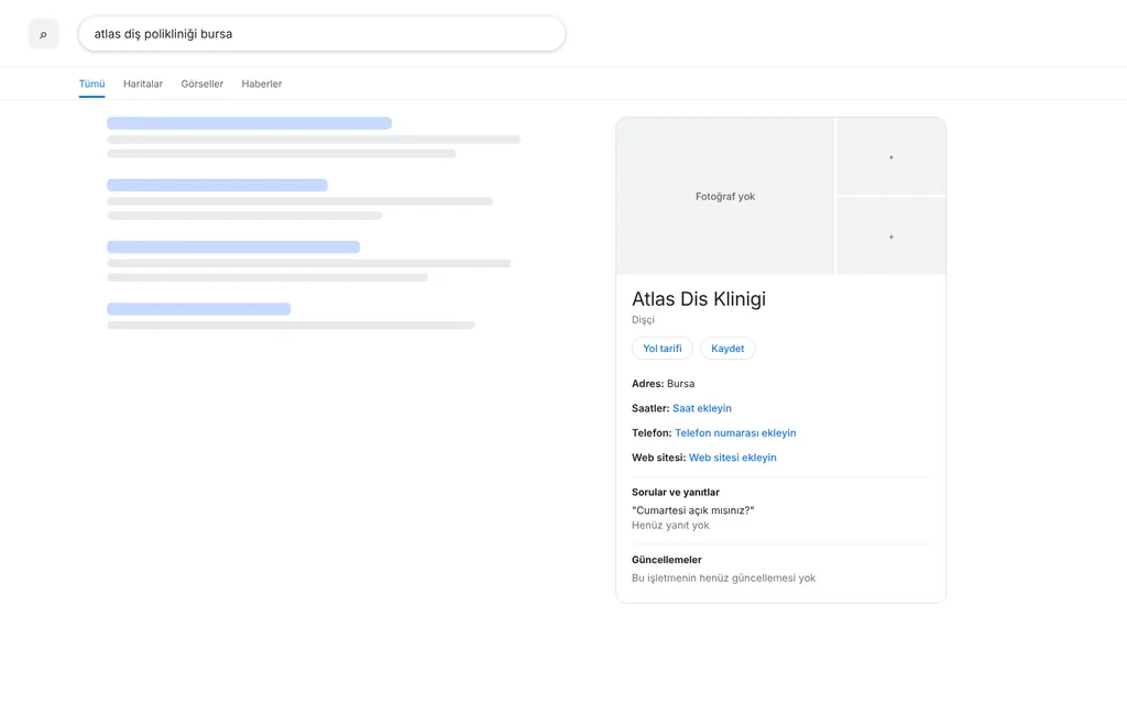 Atlas Ağız ve Diş Sağlığı Polikliniği için eski google i̇şletme profili görünümü