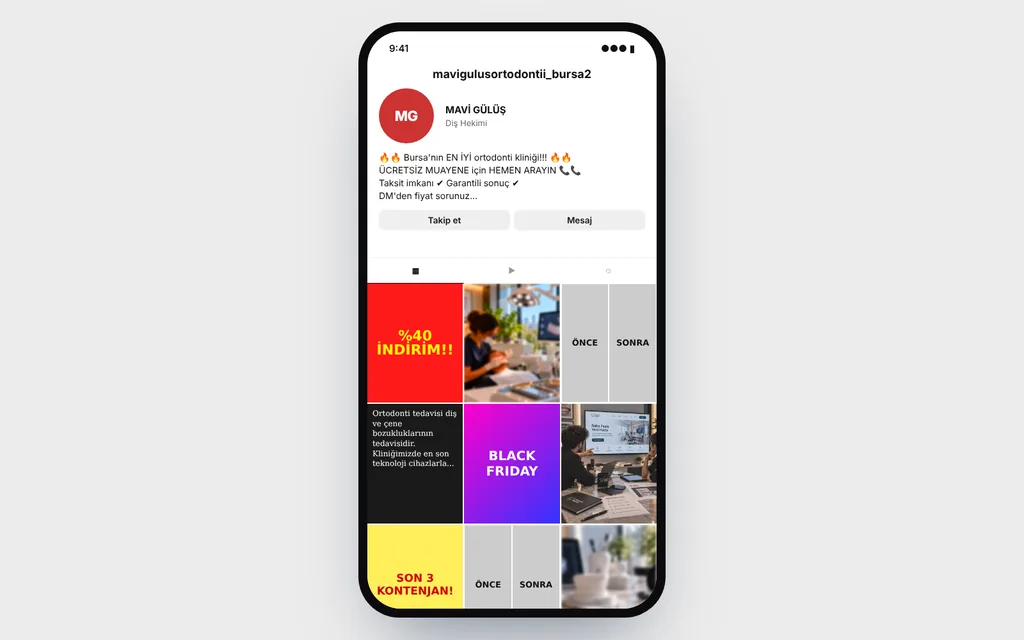 Mavi Gülüş Ortodonti için eski instagram profili görünümü