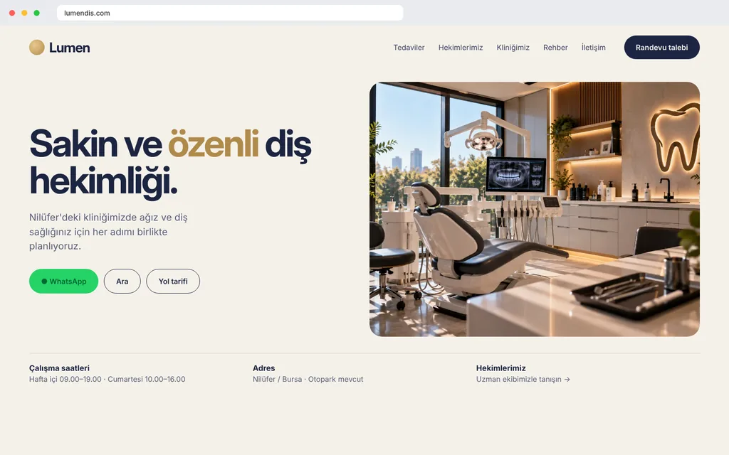 Lumen Diş Kliniği için yeni web sitesi yenileme tasarımı